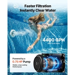 Uimoso 16″ Sand Filter Pump with Timer, 4400 GPH, 0.75HP for Above Ground Pools
