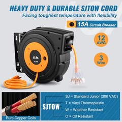 45ft 12AW 15-1875W Cord Reel 180° Swivel