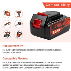 2Pack LB2X4020 20V 8.0AH Lithium Battery for Black Decker 20 Volt LBX20 LBXR20