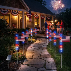 8Pcs Solar American LED Flag Stake Lights Set for 4th of July Garden Yard Decor