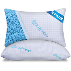 Sleepavo Adjustable Shredded Memory Foam Pillows, Firm & Cooling (Queen, 2 Pack)