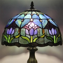 Blue Tulip Style Tiffany Table Lamp Stained Glass Desk Light for Home Decor 18″