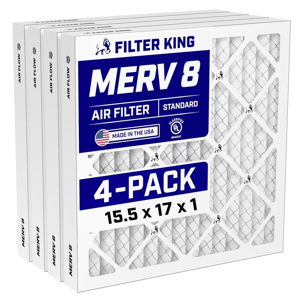 Filter King 15.5x17x1 Air Filter 4-PACK MERV 8 Actual Size 15.5 x 17 x .75″