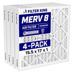 Filter King 15.5x17x1 Air Filter 4-PACK MERV 8 Actual Size 15.5 x 17 x .75″