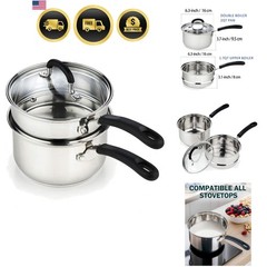 Professional Double Boiler Saucepan 2-Quart, 18/10 Stainless Steel Steam Melt…