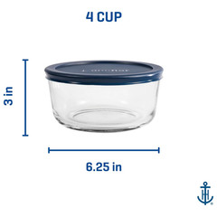 (2 pack) Anchor Hocking Glass Food Storage Container with Lid, 4 Cup Round