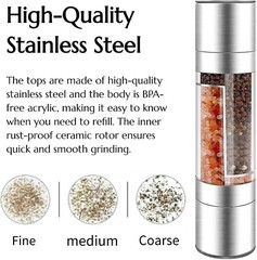 2PCS Premium Stainless Steel Salt and Pepper Grinder Shaker Mill Glass Bottle