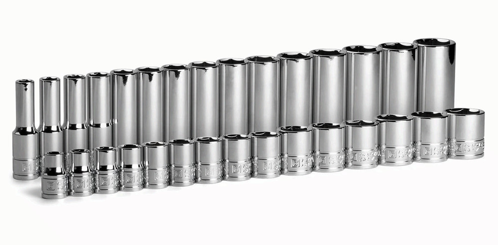 3/8 in. Drive Shallow and Deep Chrome Socket Set, 6-Point, 8 to 22 mm, 30-Piece