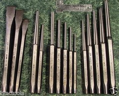 16pc Heavy Duty PUNCH AND CHISEL SET Chrome Vanadium Steel Pin Cold Taper Center