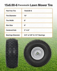 Multiple Sizes 2 Pack Lawn Mower Tire and Wheel Flat Free or Pneumatic Tire