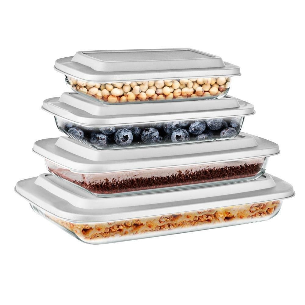 Serenelife 4 Sets of High Borosilicate Rectangular Glass Bakeware Set w/ PE Lid