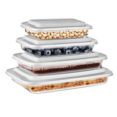 Serenelife 4 Sets of High Borosilicate Rectangular Glass Bakeware Set w/ PE Lid