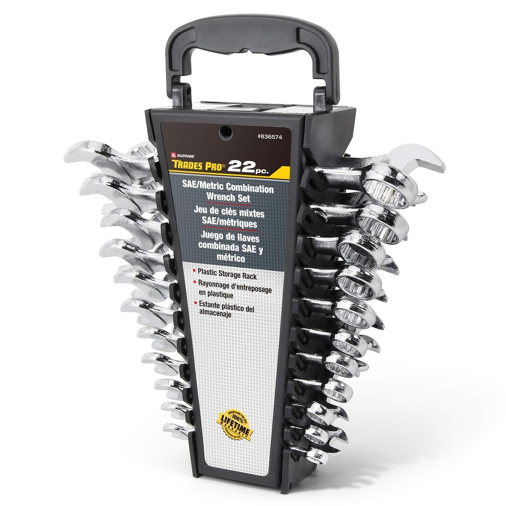 Trades Pro Sae And Metric Wrench Set 22 Piece Open And Box End 12 Point 15 Degre
