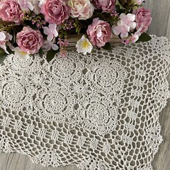 Cotton Crochet Lace Table Runner Rectangle For Dinner Table Handmade Table Cover