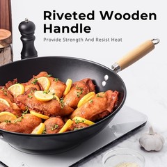 Non-Stick Carbon Steel Wok Kitchen Stir-Fry Cookware Easy Clean Cooking Tool New