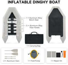 Inflatable Dinghy Boat for 4 Adults, 990lb Capacity Heavy-Duty PVC Raft with …