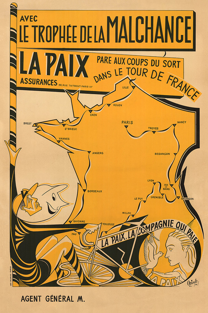 1954 TOUR DE FRANCE MAP POSTER