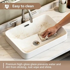 HOROW 18”x13” Drop in Bathroom Sink Semi Recessed Ceramic Vessel with Overflow