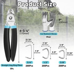 SHALL Hog Ring Pliers Kit with 600pcs (3/8’’, 1/2’’, 3/4’’) for Upholstery
