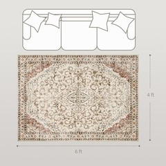 4×6 ft Classic Floral Machine Washable Area Rug, Non-Slip Brown Indoor Rug