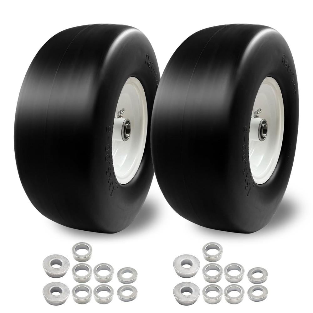 2Pcs 13×5.00-6 Flat Free Tire and Wheel for Lawn Mowers & Zero Turn Mowers, with