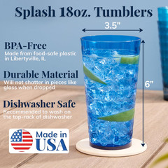 Splash [Set of 16] 18 Ounce Plastic Stackable Water Tumblers in 4 Coastal Colors