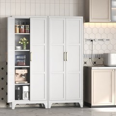 Freestanding Kitchen Pantry Storage Cabinet 3 Adjustable Shelves Metal Cupboards