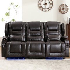 Recliner Sofa 3-seater Reclining Couch PU Leather Loveseat Home Theater Seating