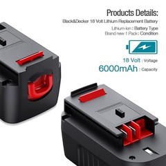 2 Pack 18V 3.0Ah For Black and Decker HPB18 18 Volt Battery HPB18-OPE 244760-00A
