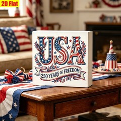 USA 250 Years Of Freedom Wooden Box Sign Patriotic Eagle Flag 4th Of July Decor