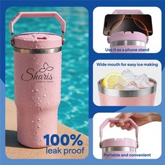 SHARIS Tumbler with Top Handle-Tumbler with Flip Straw-Insulated water bottle