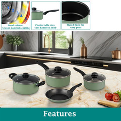 Mainstays 7-Piece Pots and Pans Cookware Set Nonstick Kitchen Pots Pans Green