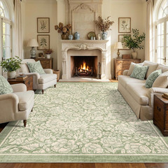 Sage Green Floral 5X7 Rug Washable Vintage Boho Rugs for Living Room Non-Slip Fl