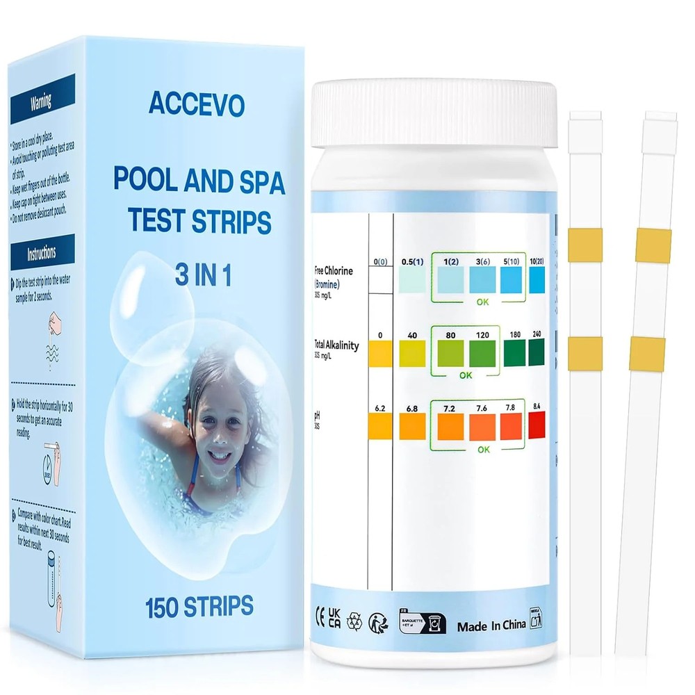 Accevo Hot Tub Test Strips，3-in-1 Pool Water Testing Kit for Chlorine/Bromine, p