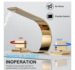 Becola Gold Color Wide Spread Faucet Modern Low Arch Thin New
