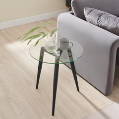 Van Beuren 21.75 In. X 19.75 In. Black and Glass round Side Table with Modern Me