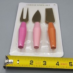 Cheese Knife Set – 3 Pieces with Colored Handles – Hand Wash Only