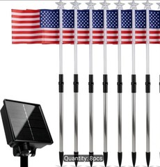 Lighted Holiday Displays 8-Pack Solar American Flag Lights Outdoor, 4Th of July