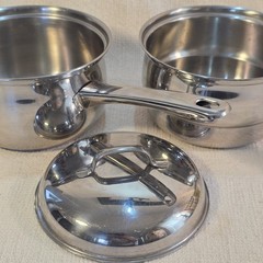 Vintage Belgium 2 QT Double Boiler Pans Lid Stainless Steel MANOR HOUSE