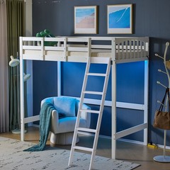 Wood Loft Bed Twin Size with RGB LED 2 Charging Station for Adults Kids Teens