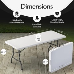Used 6-Ft Plastic Folding Table – Ideal for Indoor/Outdoor Dining & Party Use