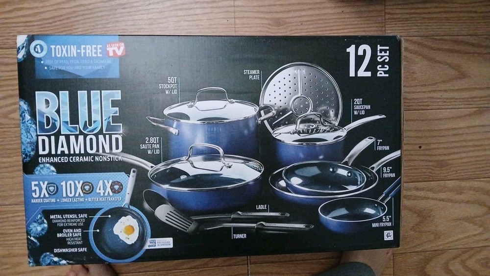 NEW Blue Diamond Toxin-Free Ceramic Nonstick Cookware Set – Blue (12 Piece)
