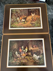 Pimpernel Vintage Set of 2 Large Barnyard Scene Chicken Rooster Placemats 15.5in