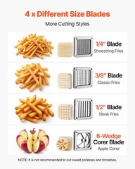 VEVOR French Fry Cutter Commercial Vegetable Chopper with 4 Replacement Blades