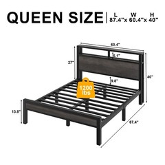 Full/Queen/King Metal Bed Frame with Storage Headboard and Charging Station