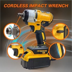 21V Cordless Impact Wrench Kit with 1/2 Batteries & Charger Brushless Motor