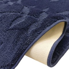 Custom Size Navy Leaves Floral Design Washable Runner Rugs 26″ Wide by Feet Size