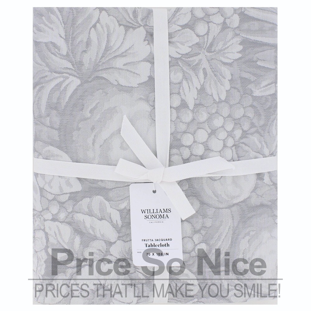 Williams Sonoma Frutta Jacquard Grey Tablecloth – 70″ x 108′ MSRP $190