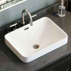HOROW 18”x13” Drop in Bathroom Sink Semi Recessed Ceramic Vessel with Overflow