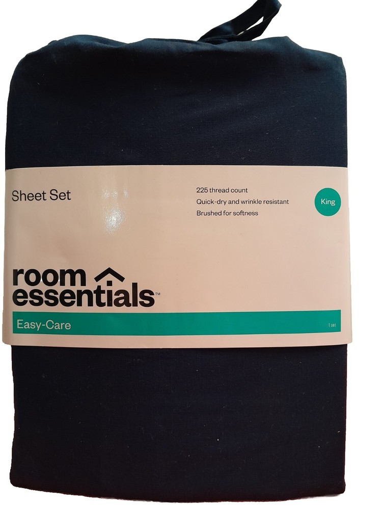 TARGET EASY CARE COTTON KING SIZE SHEET SET 225 THREAD COUNT NAVY